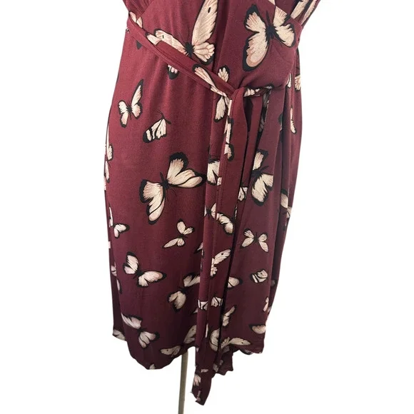 Reformation Johnson Dress Wrap Halter Tie Butterfly Print Burgundy Women's Large - Picture 7 of 15